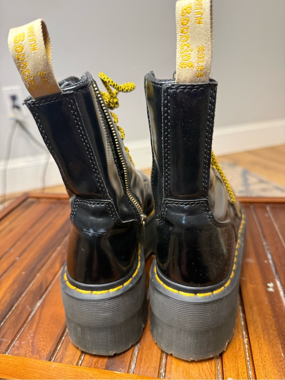 Dr. Martens Black Platform Lace-Up Boots with Yellow Accents - Picture 4 of 6